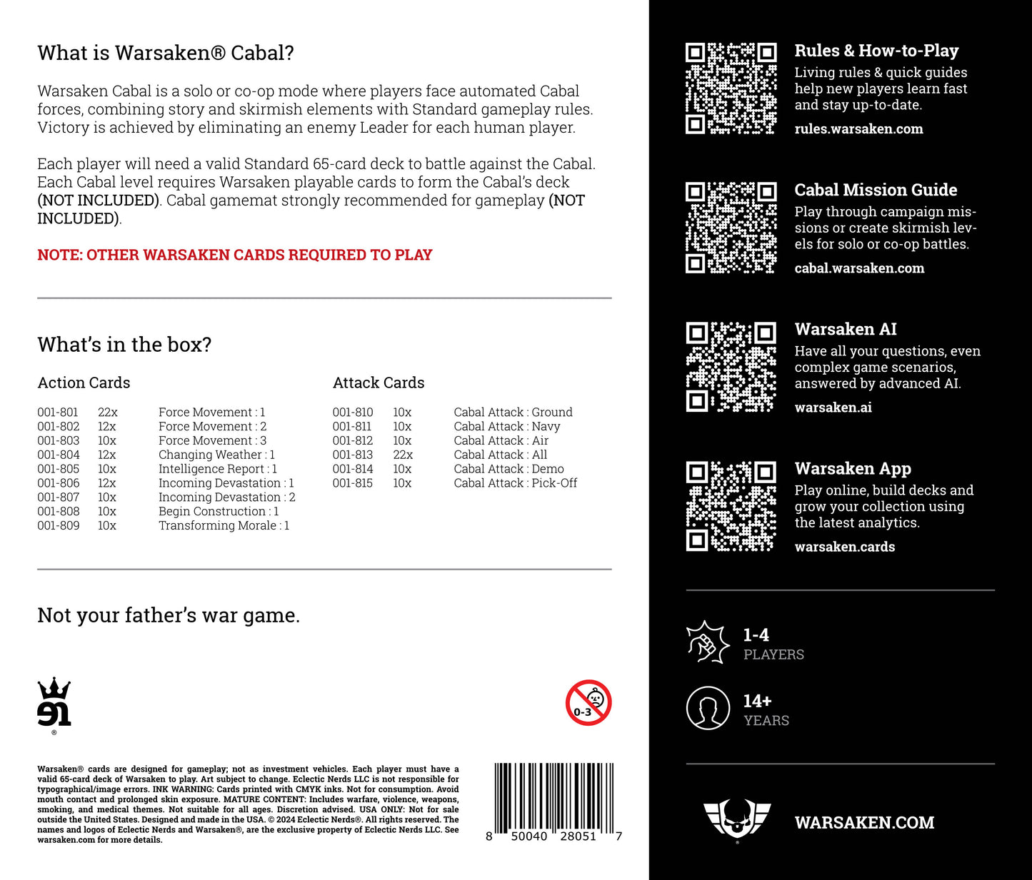 Warsaken® Cabal Cards : Genesis of Conflict